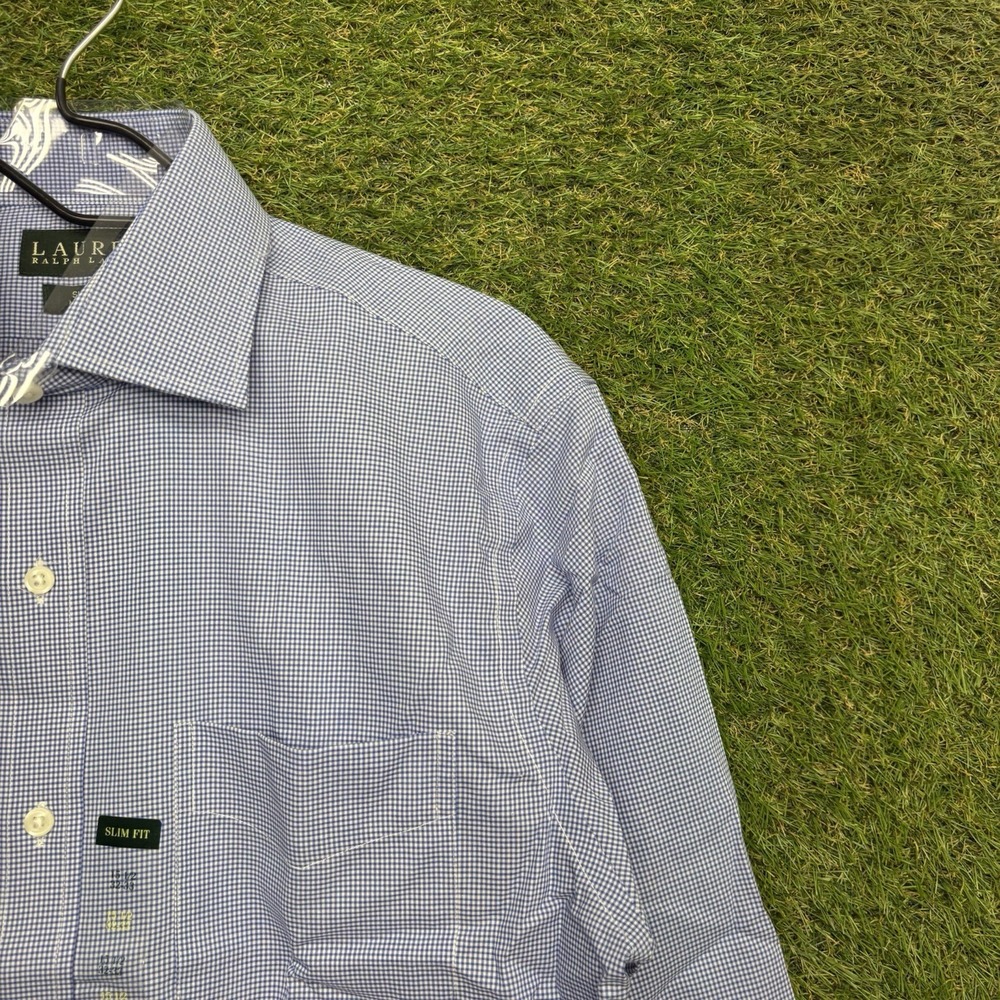 Lauren Ralph Lauren Dress Shirt Mens 15 1/2 32/33 Blue Check Slim Fit Button Up